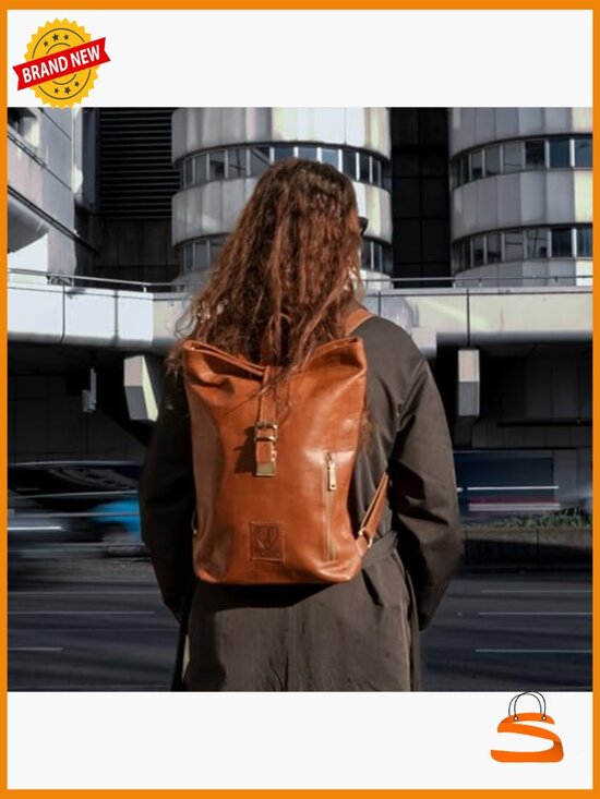 Vintage Genuine Leather Backpack for Women - Small Daypack with Roll-Top Closure main image 4